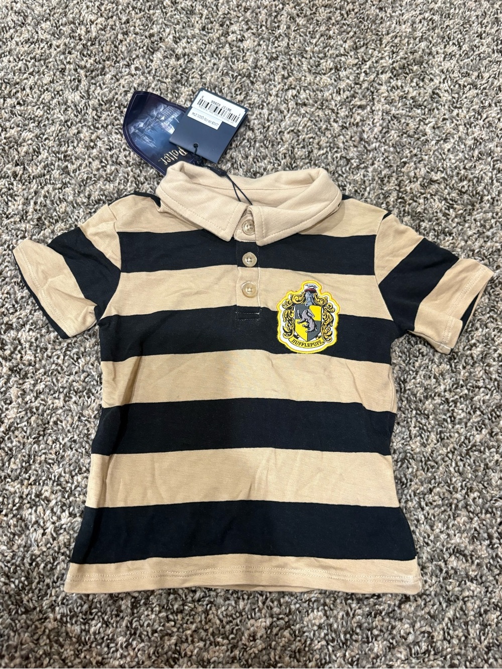 Hufflepuff Stripe Polo Shirt - Black & Tan -